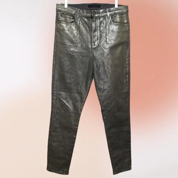 J Brand Leenah High Rise Metallic Silver‎ Python Jeans Size 32 - Picture 4 of 14